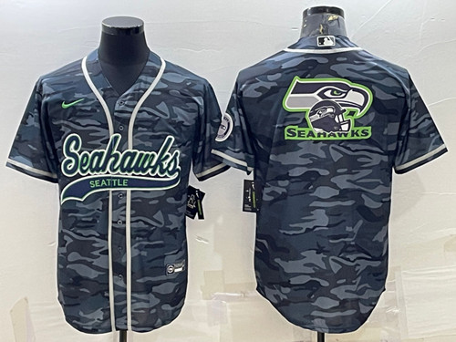 Men's Seattle Seahawks Gray Camo Team Big Logo With Patch Cool Base Stitched Baseball Jersey